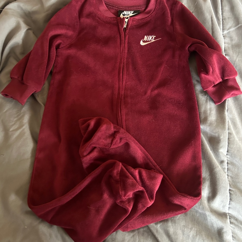 Nike Kids Maroon Fleece Footed One-Piece